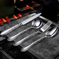 Wholesale 24-Piece Hammered Stainless Steel Flatware Set Luxury Silver Cutlery with Handcrafted Finish for Restaurant