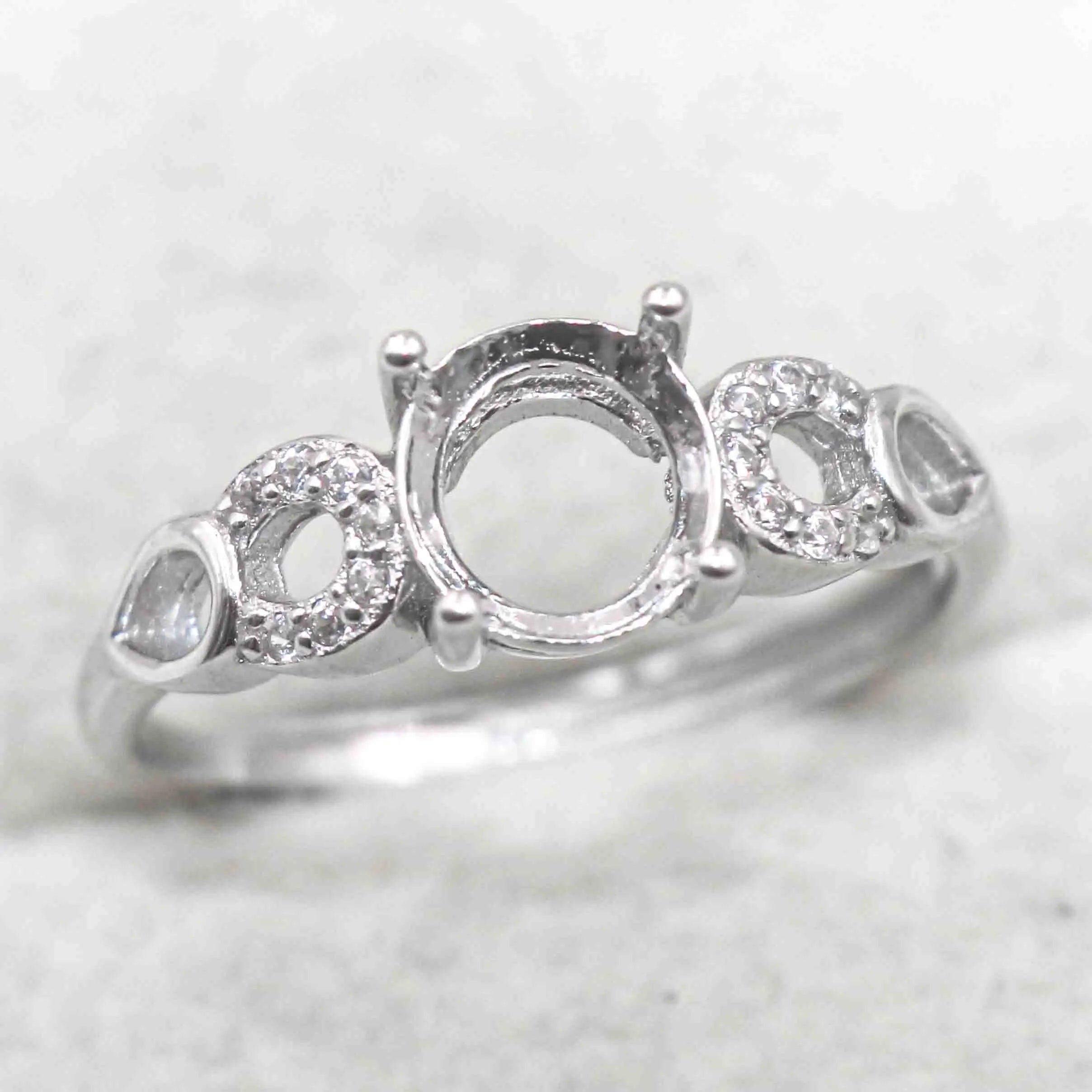 Sterling Silver 7*7mm Semi Mount Ring Empty Frame Blank Support Claw Setting S925 Base Holder Without Center Stone for DIY Inlay
