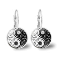 Vintage Hoop Earrings Wholesale Bohemia Style Enamel Taiji Yin Yang Round Glass Cabochon Earings Jewelry Ear Hoop