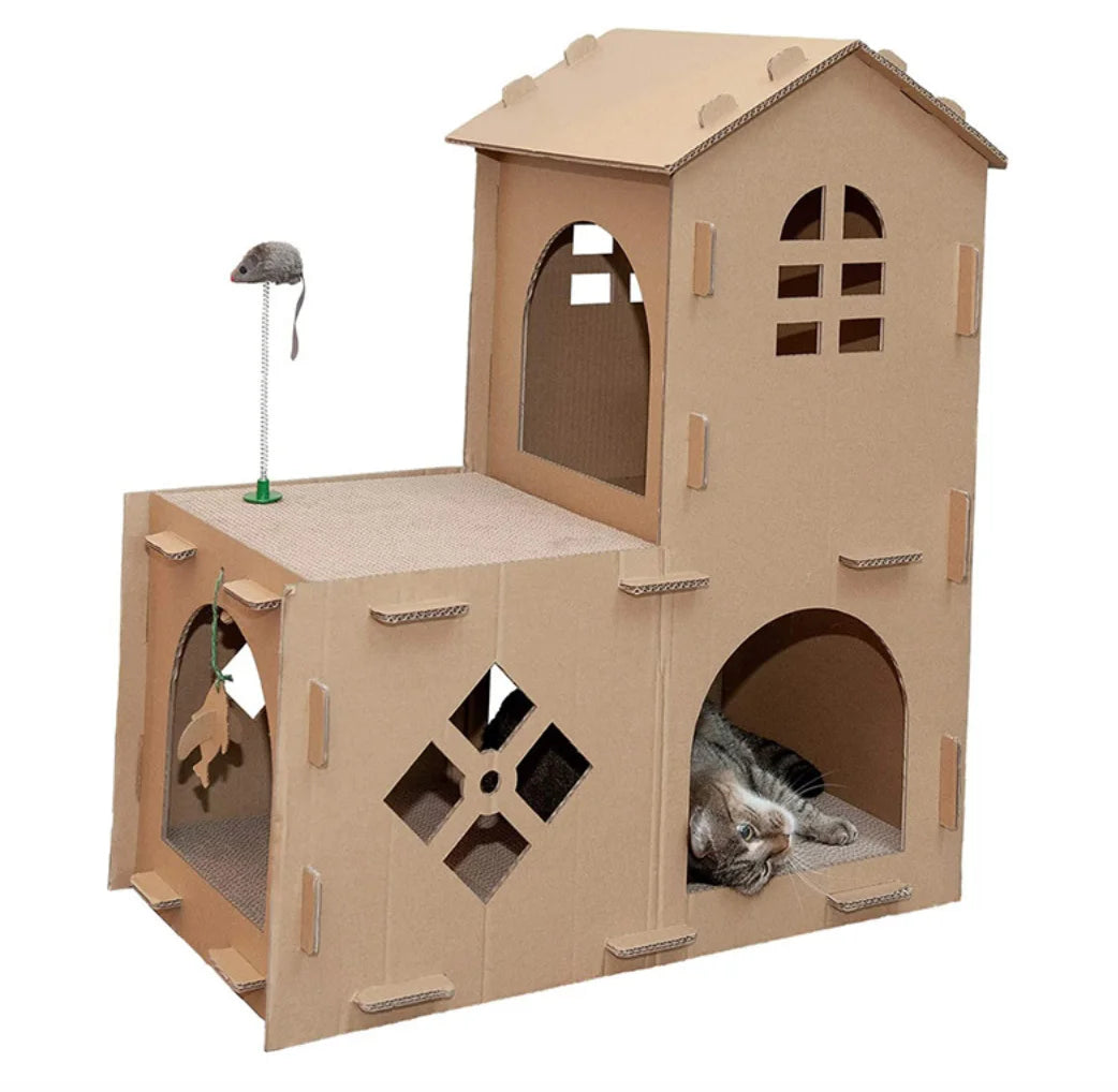 DIY Folding Cat Scratcher Carton Pet House with Easy Assembly 71x35x77.5cm Cute Design DADACAT Brand All Seasons for Indoor Use
