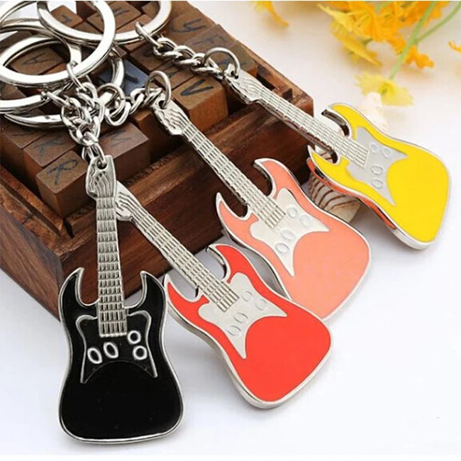 Cheap Promotional Gift Colorful Guitar Metal Keychain Guitar Accessories Metal Blank Sublimation Key Chain