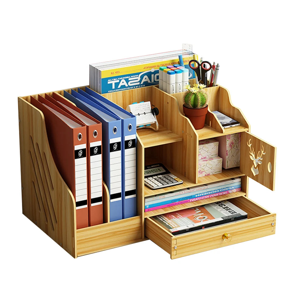 Hot Sell Large DIY Desktop Organizer Wooden Office Storage Shelf Rack for Documents Accessories