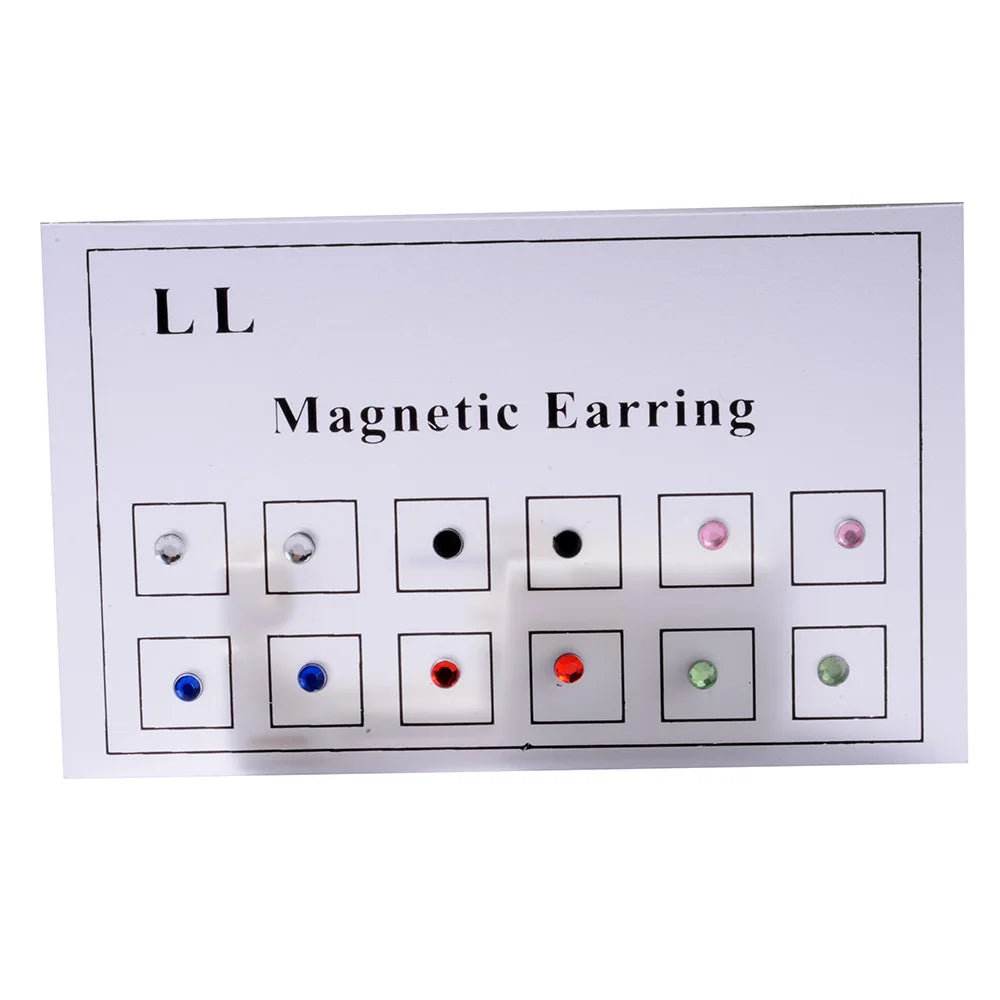 12pcs Stainless Steel Magnetic Crystal Fa Ke Ear Stud Earrings Nose Lip Ring Clip on CZ for Women Men Non Piercing Jewelry Set