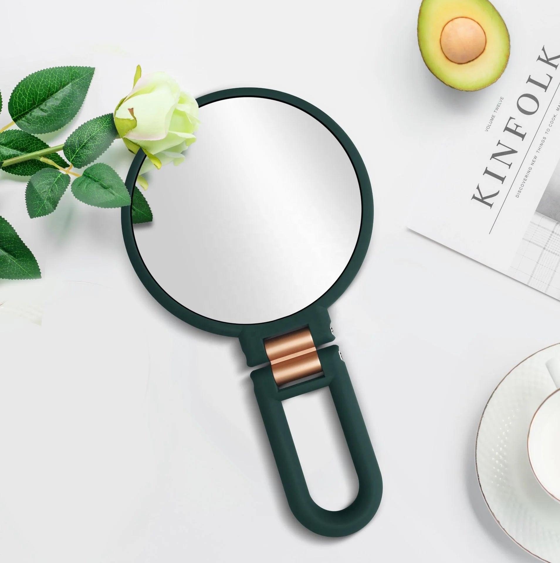 Adjustable 1X 5X Magnifying Handheld Round Cosmetic Mirror Double-Sided Folding Women's Travel-Friendly Makeup Shaving Tool