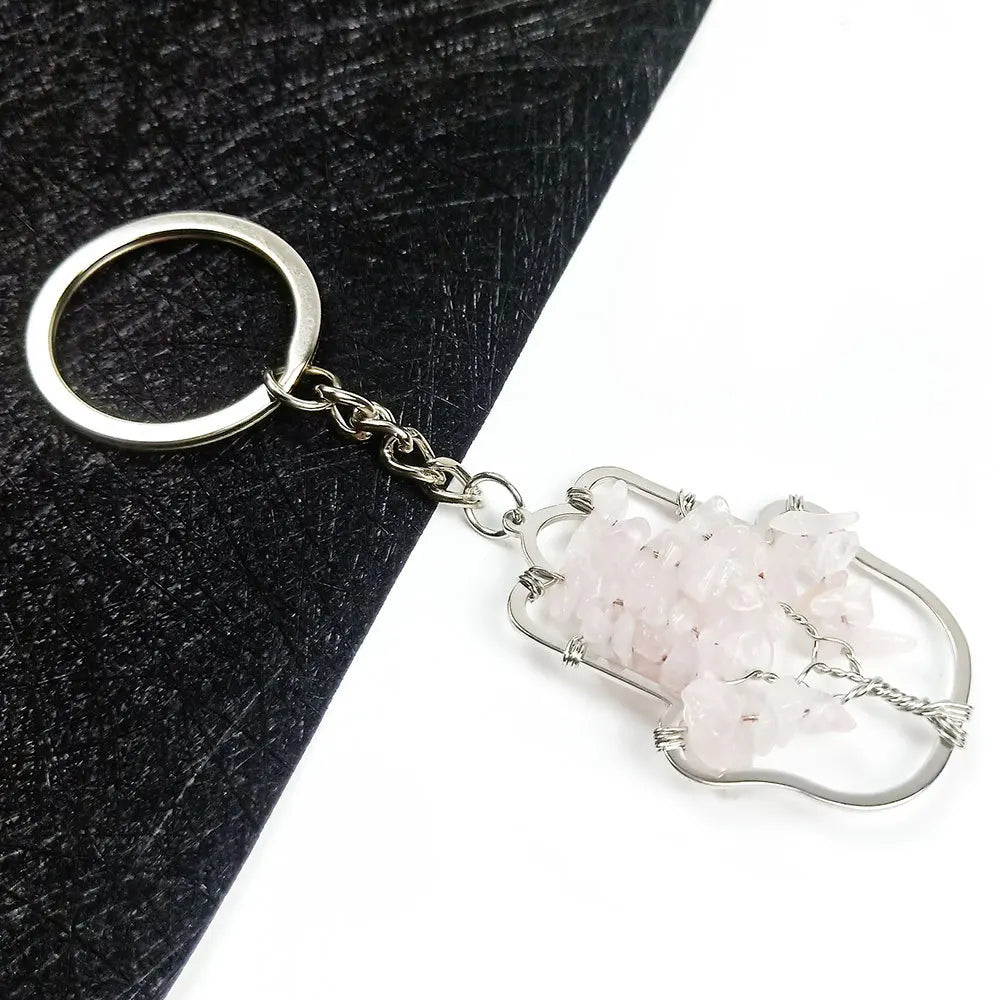Diy Good Price Tree Pendant hand wound silk key chain palm fortune Tree key chain Clear Quartz fortune Tree key chain crystals wholesale bulk