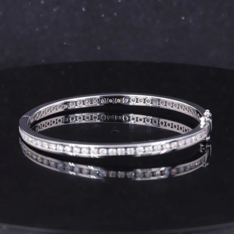 Fine Jewelry Women Bracelets & Bangles  Silver 925 2mm White Moissanite Diamond Bangle