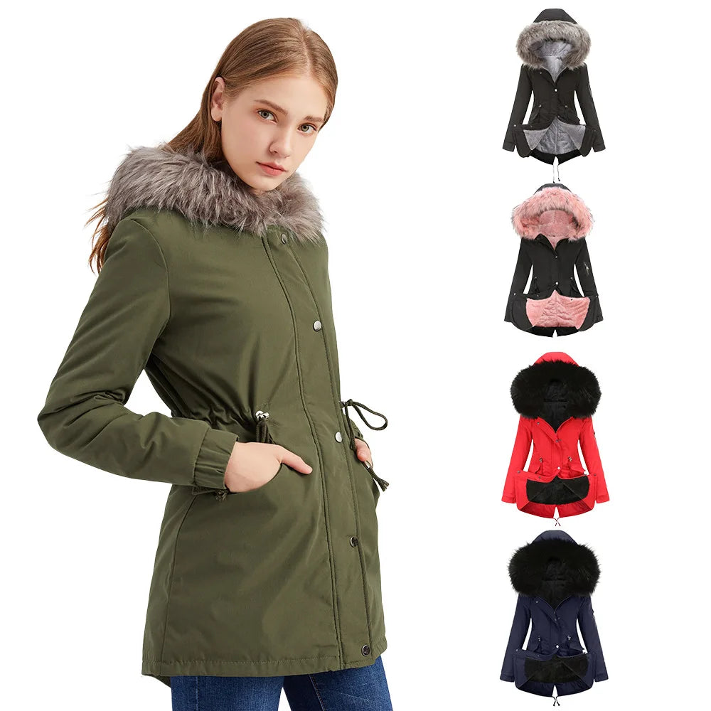 Heating New Style Army Green Winter Ladies Fur Women Clothing Parka Padded Puffer Coat