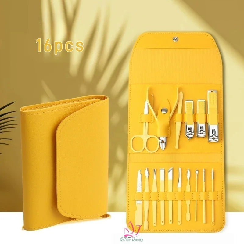 16PCS/Set Nail Care Kit Professional Pedicure Kit With PU Folding Packages Cuticle Nipper Stainless Steel Nail Clipper Set