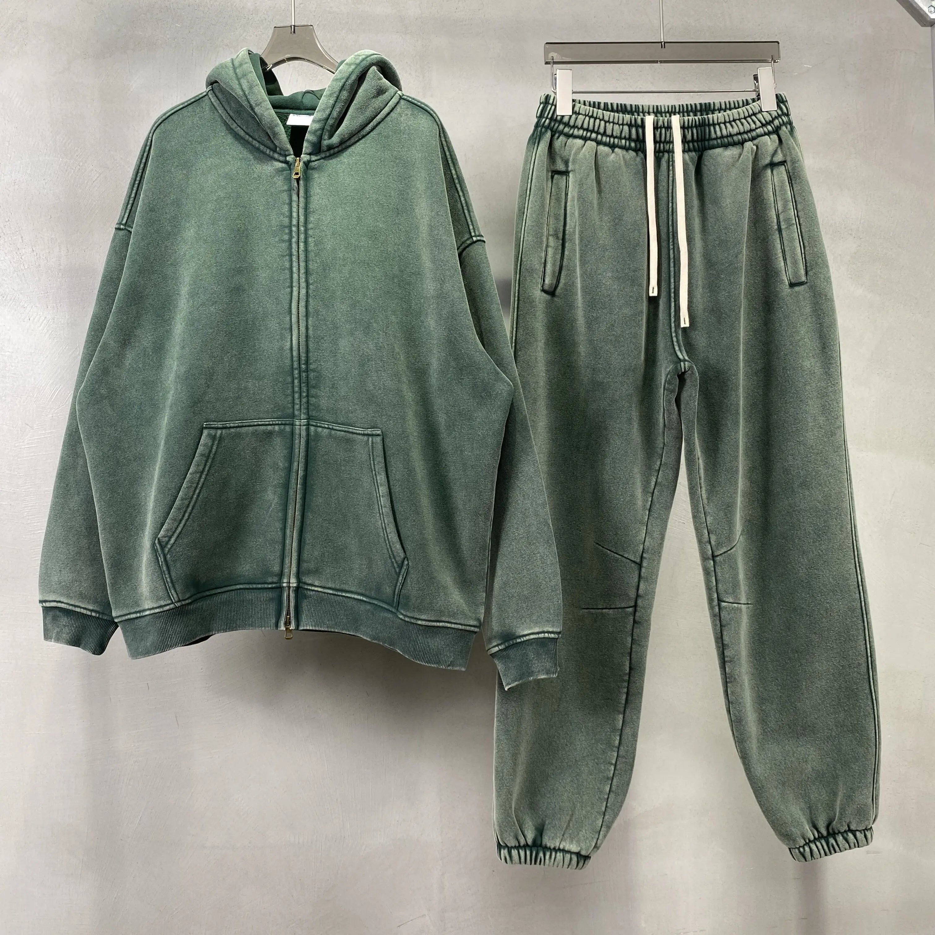 Custom Puff Printing logo Acid Wash Zip Unisex Cropped Raw Hem Hooded No String French Terry Blank Plain Regular Fit Men 360g