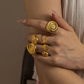 Trendy Ocean Style 18K Gold Plated Jewelry Conch Shell Starfish Stainless Steel Ring Set for Summer