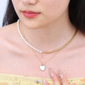 Chris April 316L Stainless Steel Mother of Pearl Shell Heart Pendant Satellite Chain Necklace