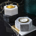 Premium Handmade Letterpress Printed Hexagon Marble Votive Candlestick Holder Set Natural Stone Brass Accents Home Decoration