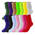 Women's Fashion White Colorful Knitted Cotton Crew Slouch Socks Thick Long Knee High Autumn Dress Sock with Logo on Cuff