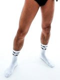 Custom Combed Cotton Athletic Socks Terry Bottom Crew with Logo on Cuff Bramble Chain Design Low MOQ