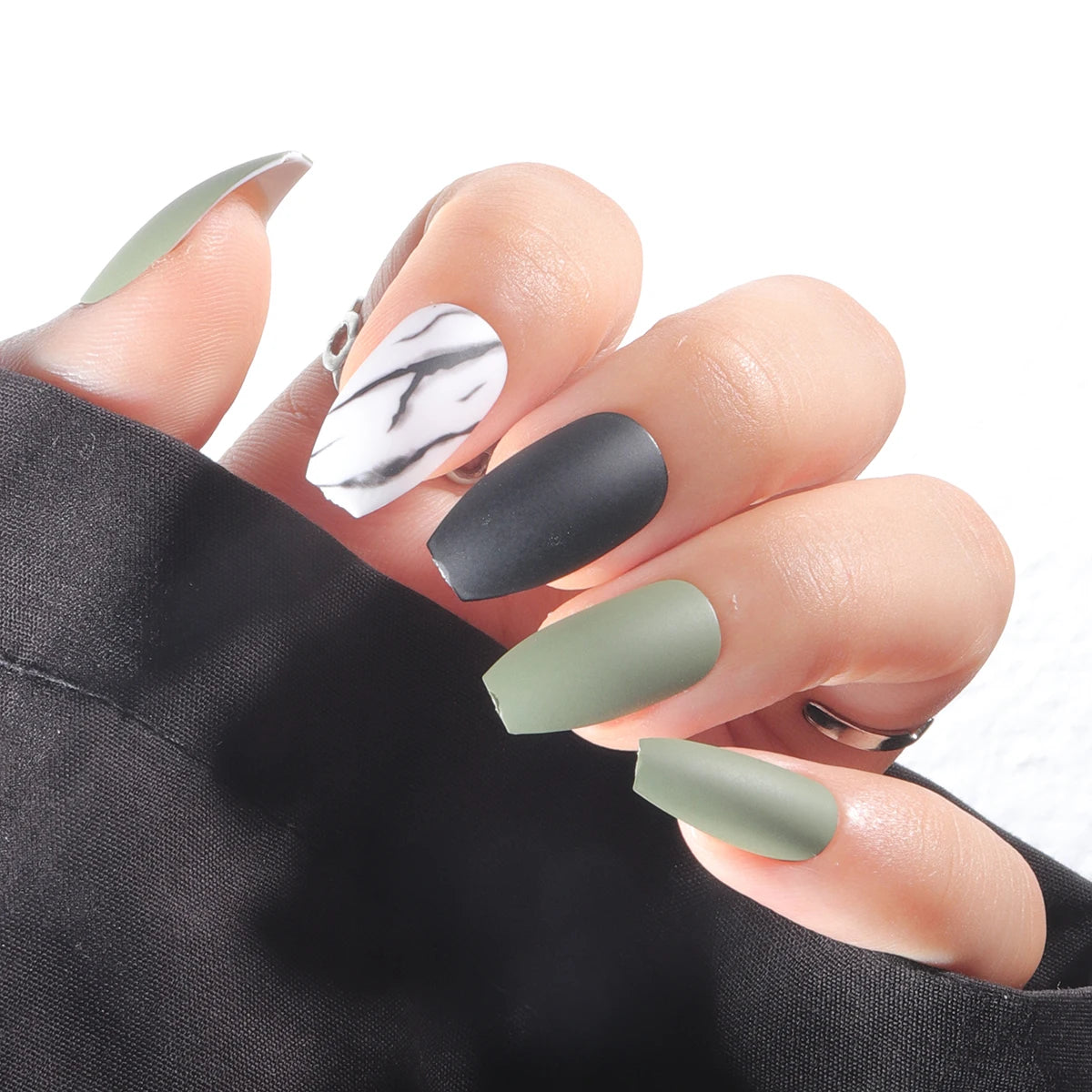 Wholesale Temooi Short Ballerina Marbling Press on ABS False Nails 24Pcs with Nail Glue French Design for Fingers Packaged Bag