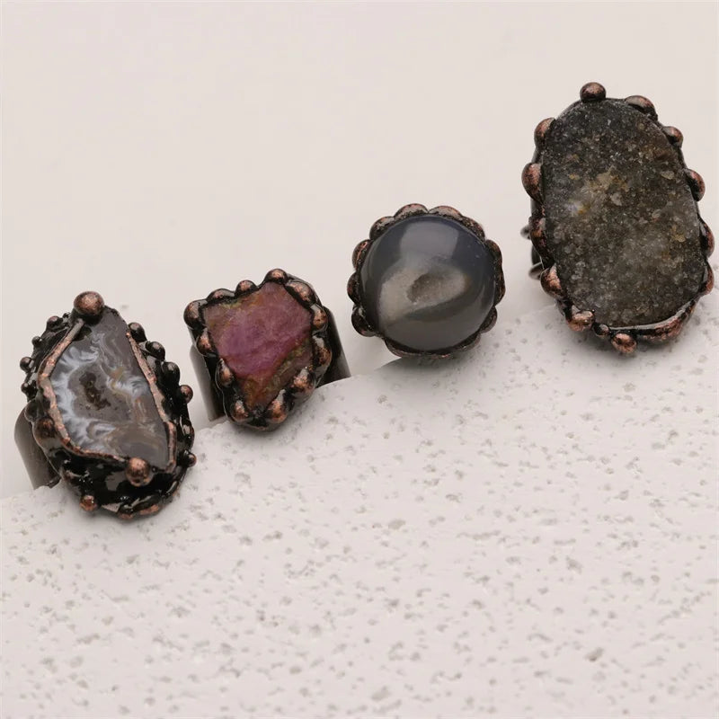 Fashion Hot Sale Vintage Bohemian Copper Gemstone Bezel Setting Finger Ring Jewelry for Women and Men