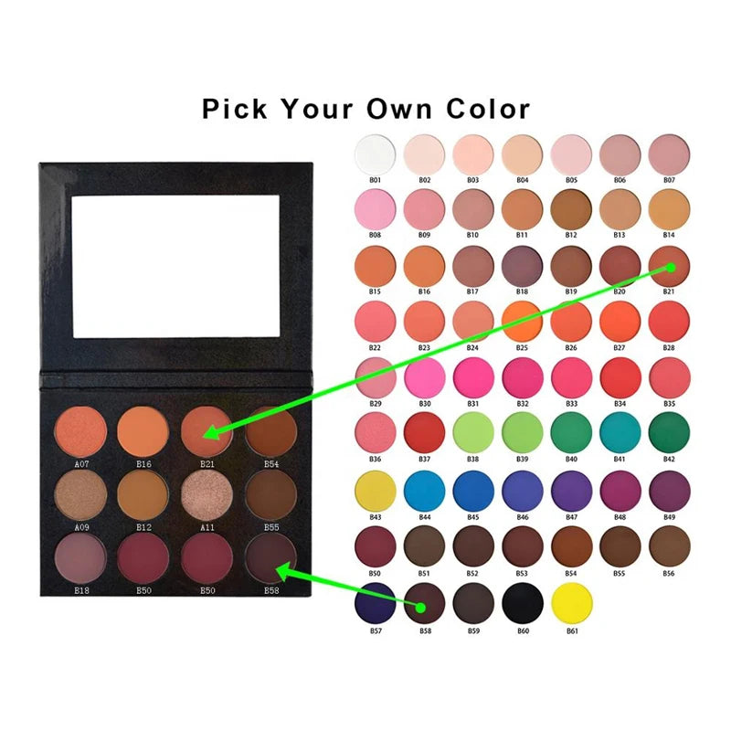 Custom Private Label DIY Matte Shimmer Colors Makeup Eyeshadow Palette
