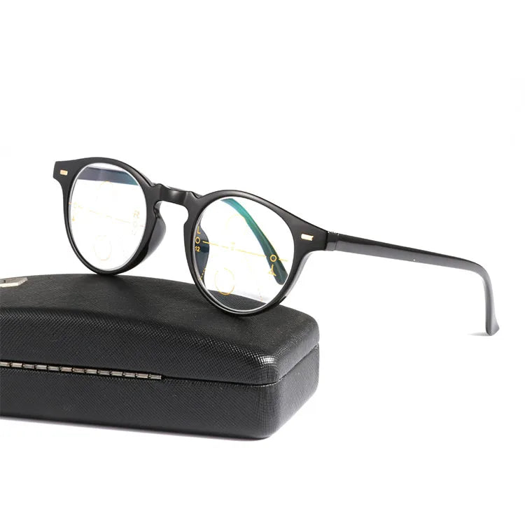 Women Men Computer Gaming Classic UV400 Plastic Round Frame Anti Blue Light Progressive Multi-focal Reading Glasses