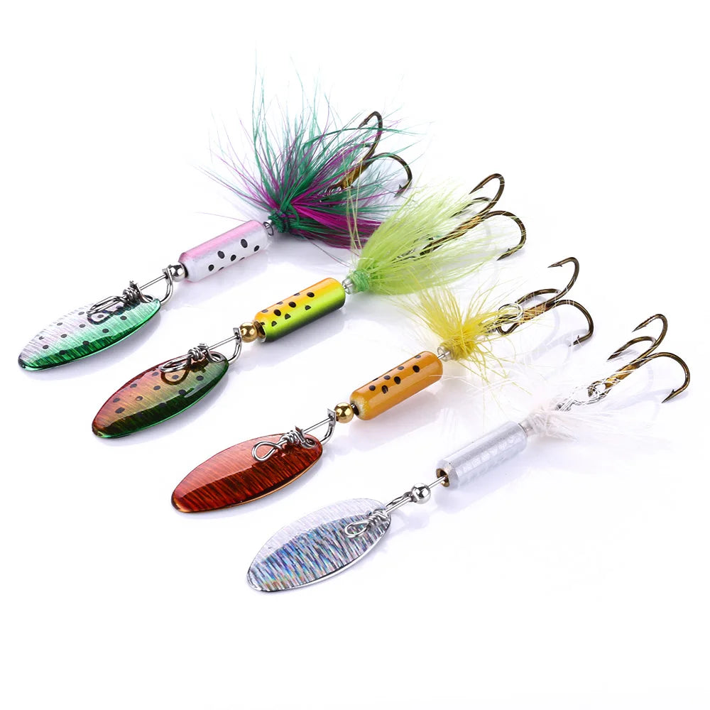 Wholesale Hot Sale 6.5CM 3.5G Metal Fishing Spoon Artificial Lifelike Spinnerbait with Feather Hook