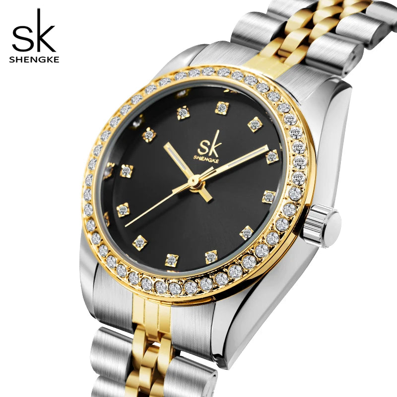 SHENGKE SK Factory K0156L Stainless Steel Alloy Quartz Watch SEIKO Movement Customizable Logo Rhinestone 3BAR Water Resistant