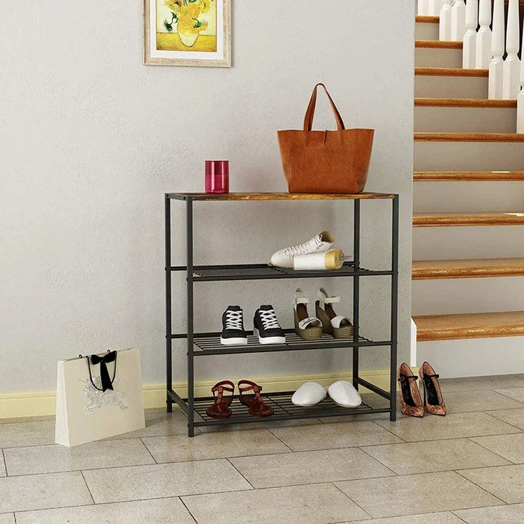 Modern Nordic Elegant 4 Layer Sneaker Organizer Custom Metal Wire Shoes Rack with 4 Cabinets for Living Room Bedroom or Entry