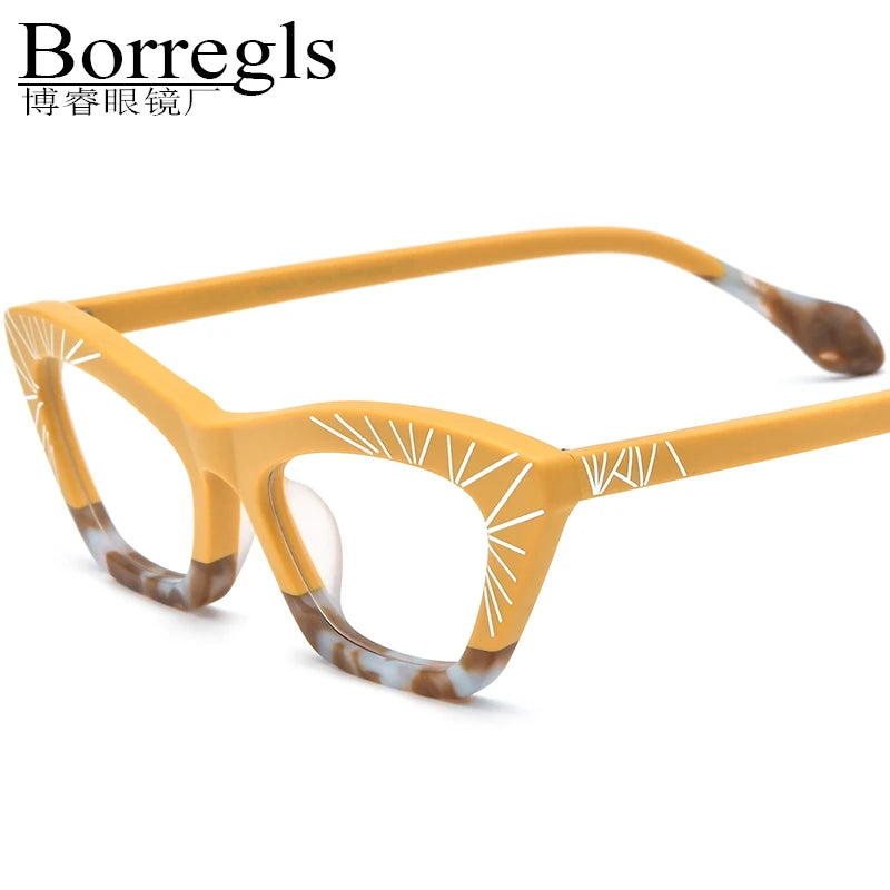 Borregls Matte Acetate Glasses Frame Women 2025 New Brand Design Cateye Eyeglasses Optical Spectacle Cat Eye Eyewear 19344