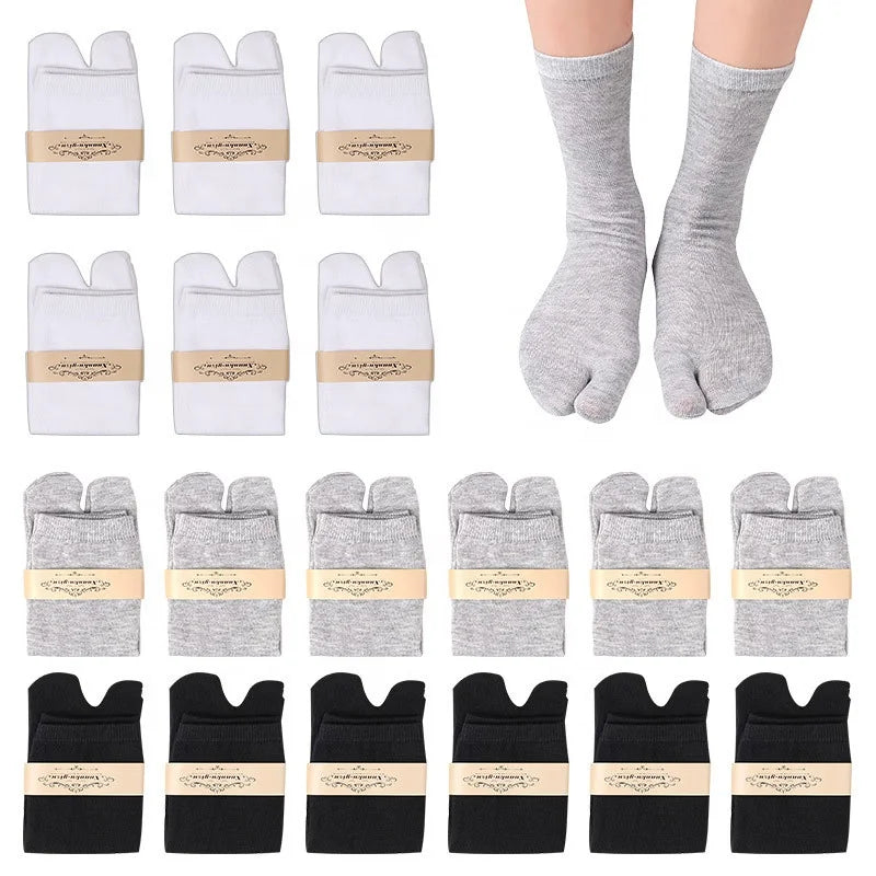 Wholesale Black White Grey 2 Toe Split Toe Crew Socks Women Men Japanese Tabi Flip Flops Socks