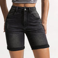 Dark Black Gray High-Waisted Casual Denim Shorts for Women Comfort Fit Skinny Jeans with Straight Style