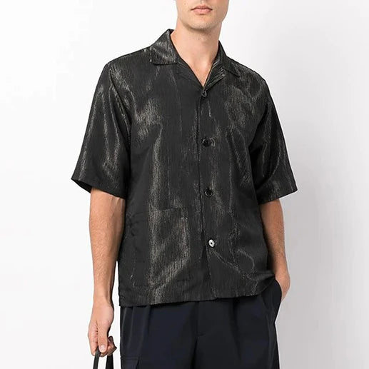 Latest Design Summer Old School Short Sleeve Silk Fabric Pockets Casual Shirts for Men