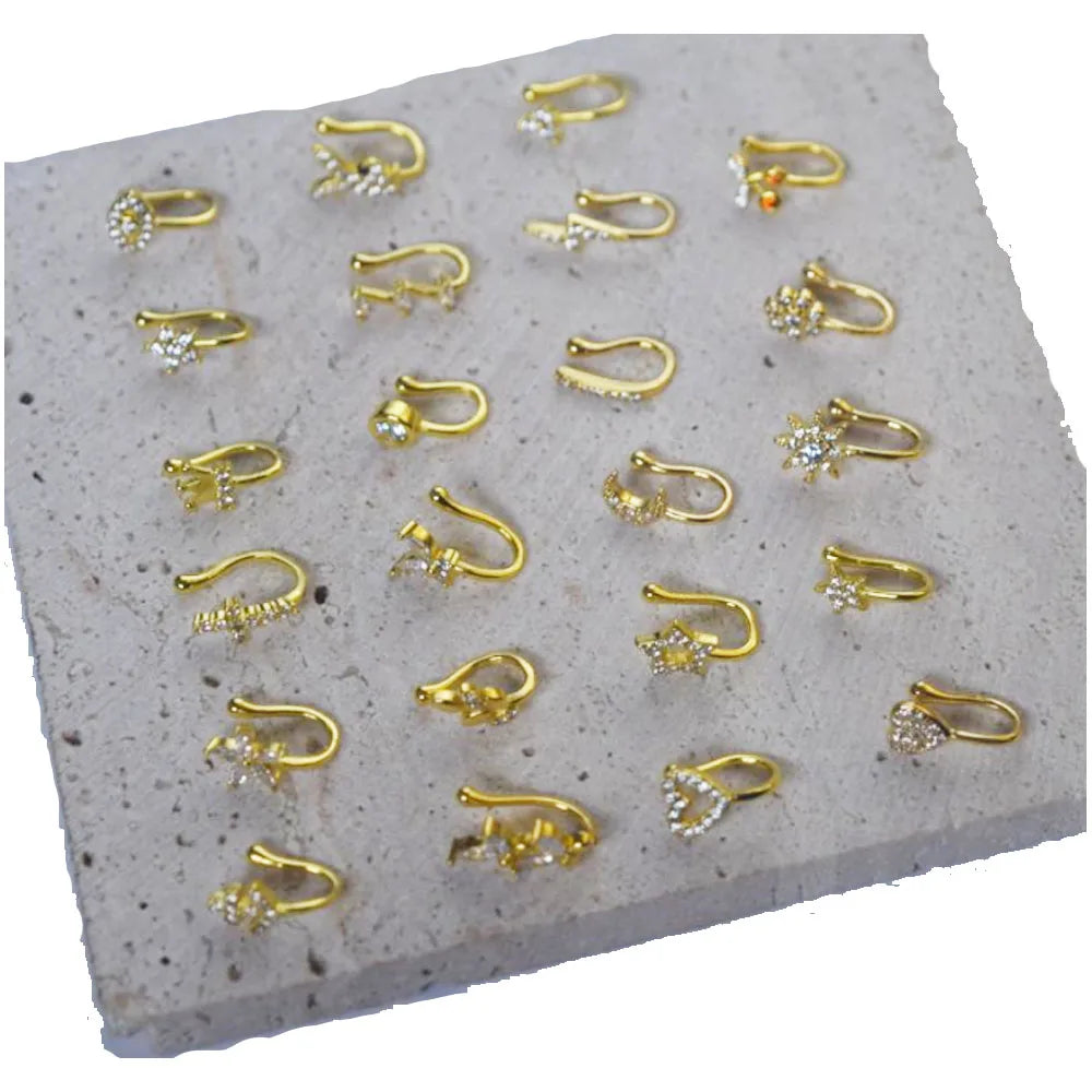 Wholesale Brass Alloy Fine Gold Plated Unique Nose Ear Cuff Ring Hoop Heart butterfly Heart Jewelry Unisex Men and Women