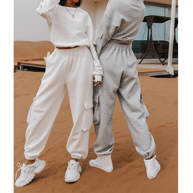 860 Custom Hoodie Autumn Latest Design Long Sleeve Hoodies Oversized Crop Tops Jogger With Pocket 2 Pieces Hoodie Set for Women