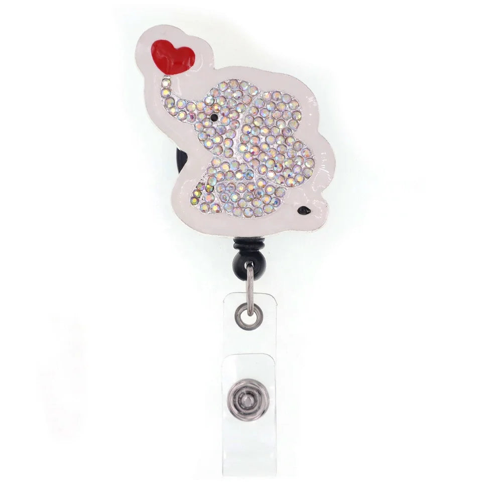 Cute Elephant Red Heart Enamel Animal Rhinestone Retractable Nurse Badge Reel Office Supply Nurse Accessories