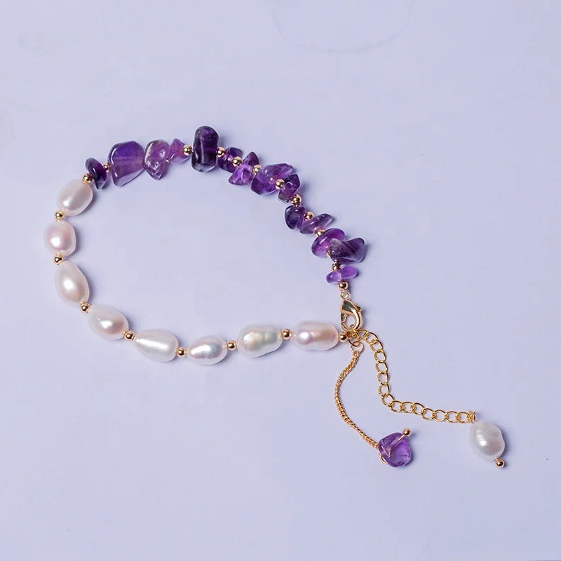Wholesale 14K Gold Plated Baroque White Freshwater Pearl Bracelet Crystal Beads Trendy for Wedding Anniversary Jewelry Making