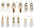 Lanshang Fashion Drop Earrings Bohemia White Feathers Earring Seed Beads Womens Summer Jewelry