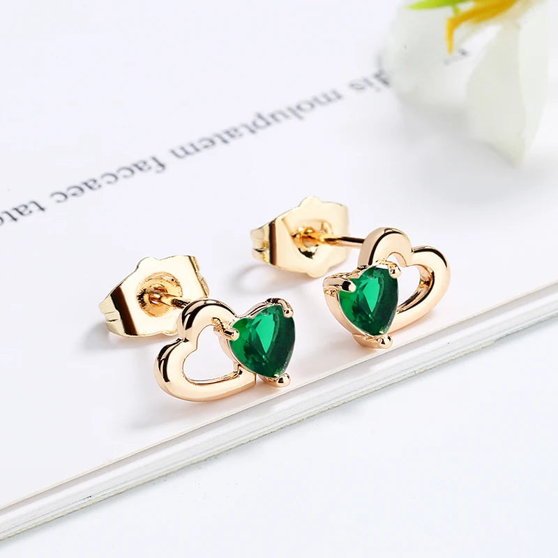 Custom Hot Selling Jewellery Elegant Classic Cubic Zirconia Heart Shaped Stud Earrings Plated in 18k Gold Brass Earing for Women
