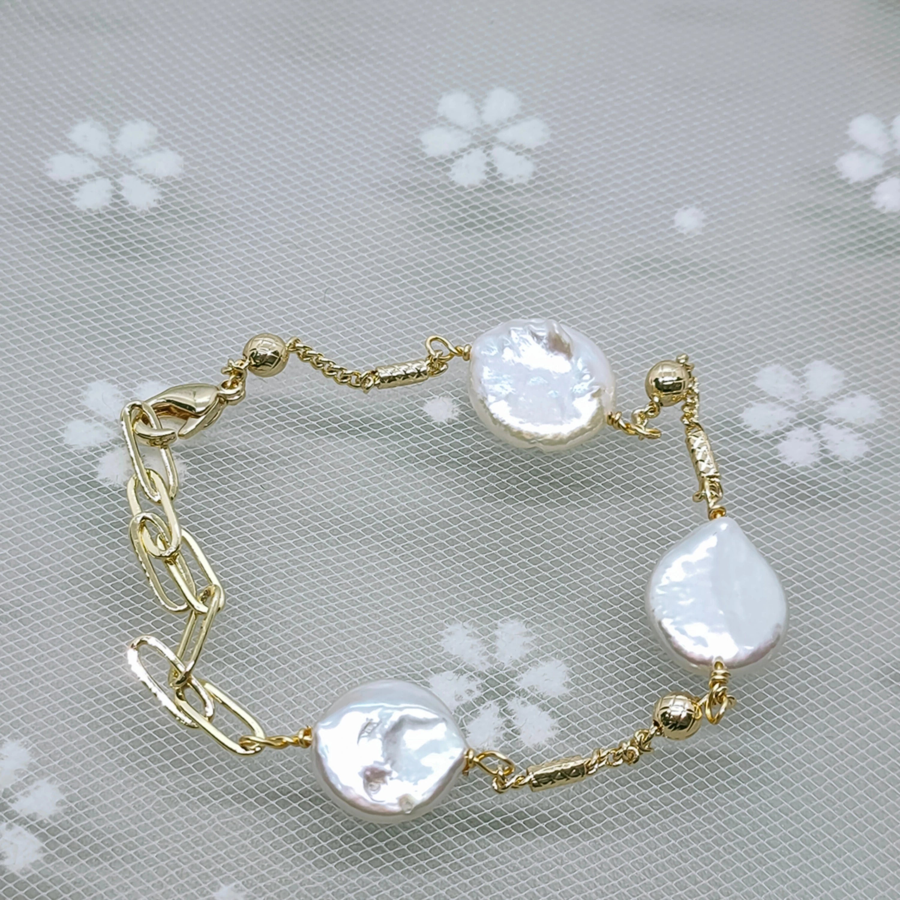 Plated Chain Personality Bracelet 11-13mm Baroque Pearl Wrap Bracelet. AAA Grade Cute Girls 18K Gold Jewelry for Wedding & Party