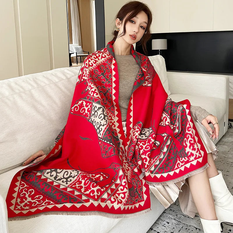 Autumn Winter New High-End Design Horse Totem Wholesale Scarf Soft Comfortable for Women's Fashion Warm & Versatile