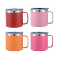 Wholesale 14oz Custom logo Double Walled Vacuum Insulated Coffee Travel Stainless Steel Car Mug Handle Reusable with Straw