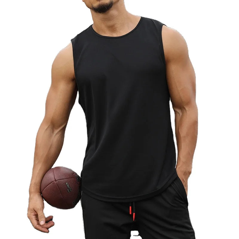 Wholesale New Fashion Summer Casual Men Sport Vest O-Neck Loose Sleeveless Breathable Quick Dry 100% Polyester Solid 240g
