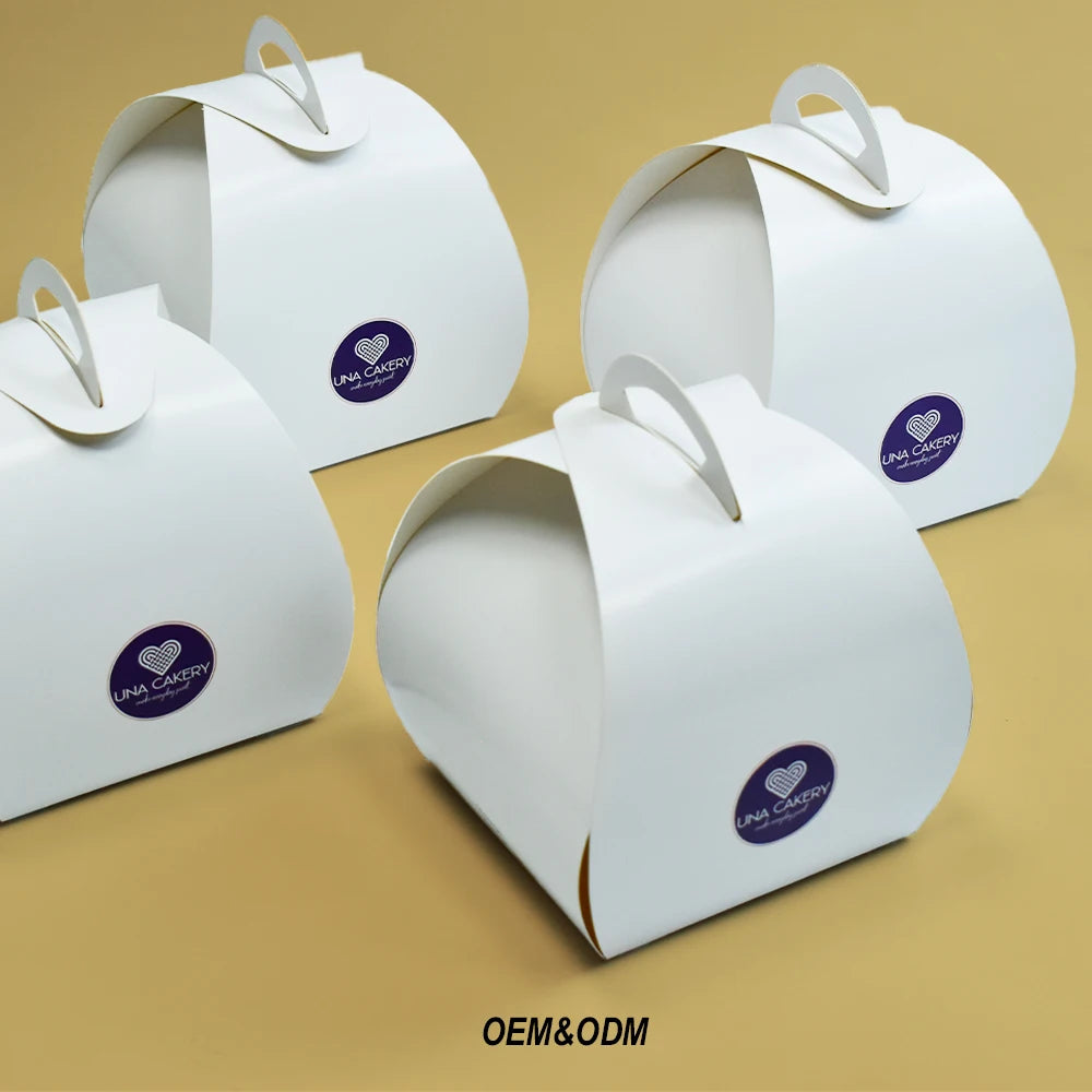 Custom FSC Food Paper Packaging Box for Cake Dessert Brownies Paper Cardboard Box with Handle