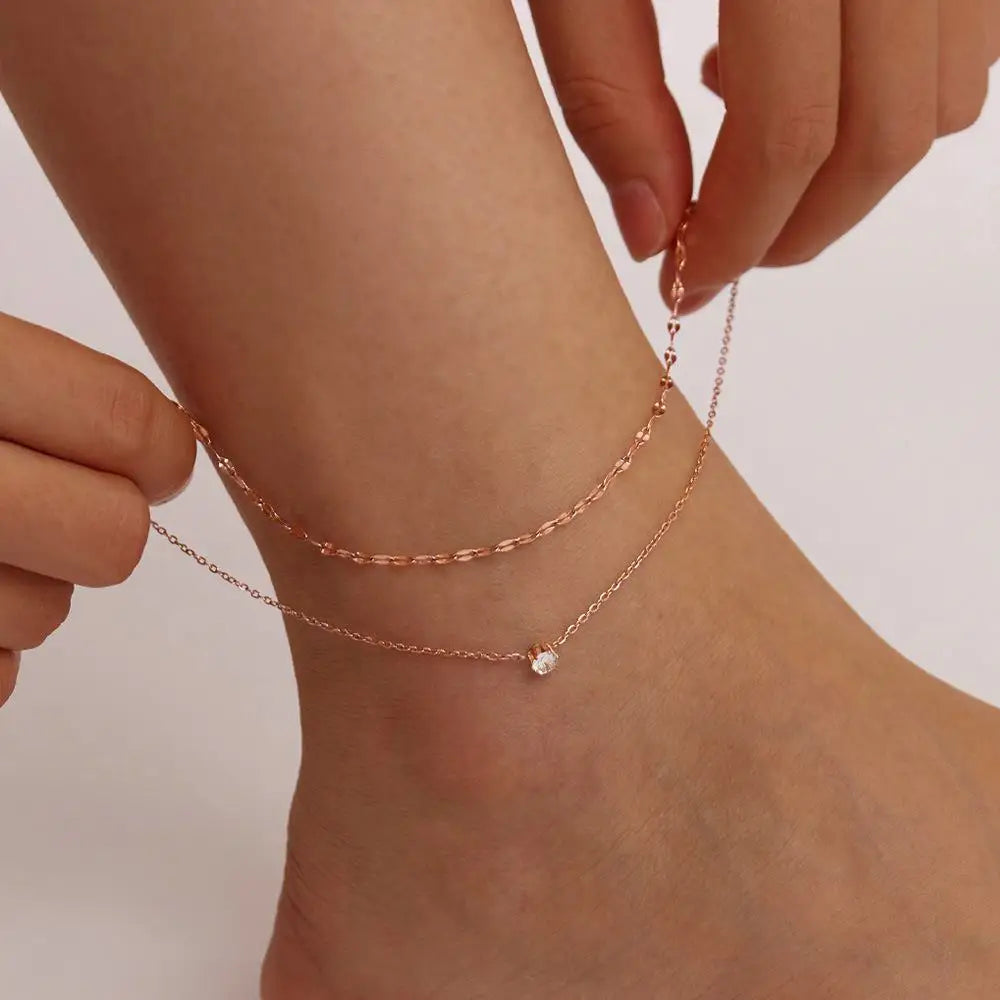 Fashion Sand Beach Foot Chain Jewelry 18k Gold Plated Stainless Steel Handmade Lip Chain Anklet for Women Gift Decoration