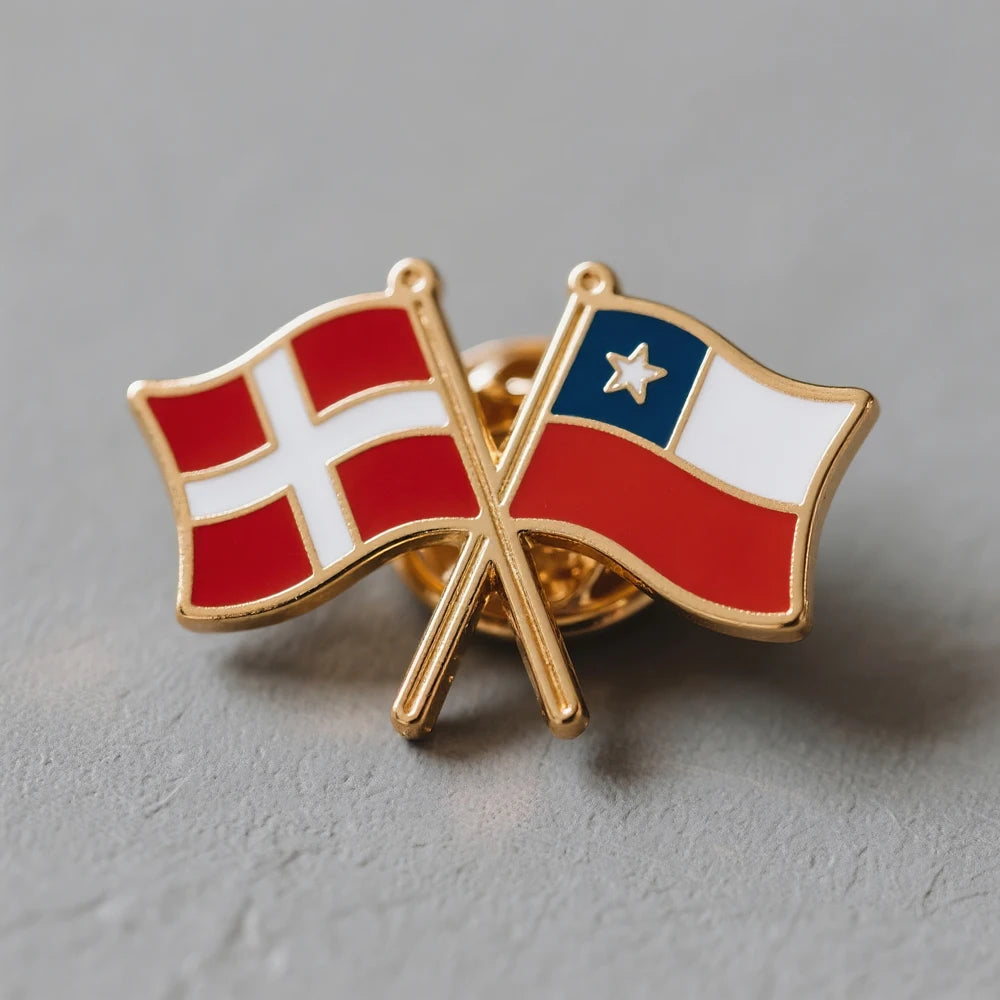 Factory Crossed Double Friendship Customized Magnetic Metal Badges Soft Hard Enamel World Country Denmark Chile Flags Lapel Pins