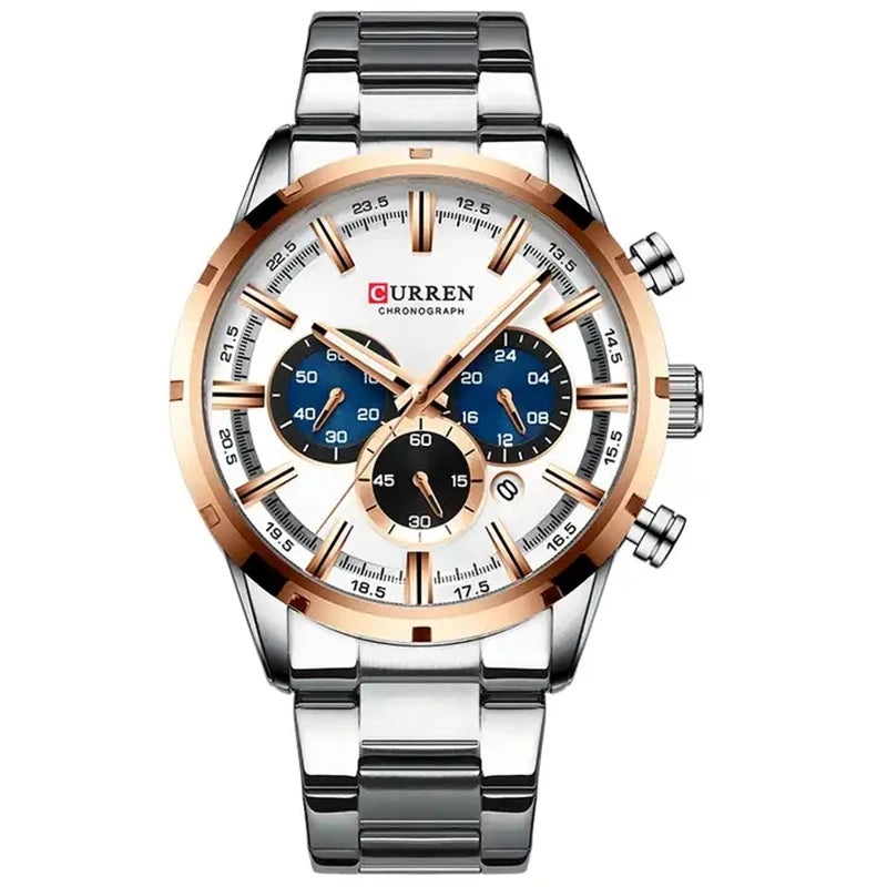 Top Brand CURREN 8355 Man Sport WristWatch Waterproof Chronograph Men Watch Silver Stainless Steel Male Clock