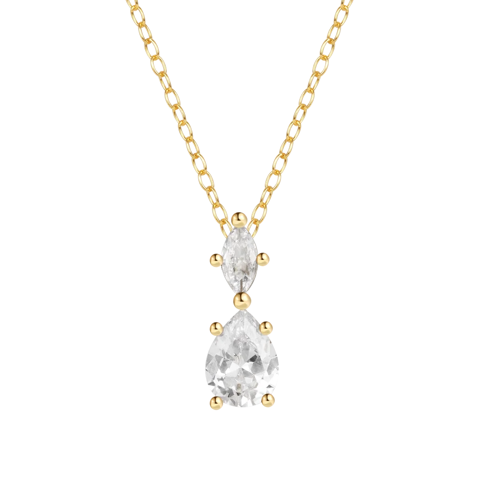 Fashion Fine Jewelry 925 Sterling Silver Diamond Pendant Necklace Marquise Eye Water Drop Zircon Gold Plated Necklaces for Women