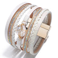 Wholesale Personality Baroque Pearl Shell Braided Bracelet Multilayer Handmade Crystal Zircon Magnetic Buckle Leather Bracelet