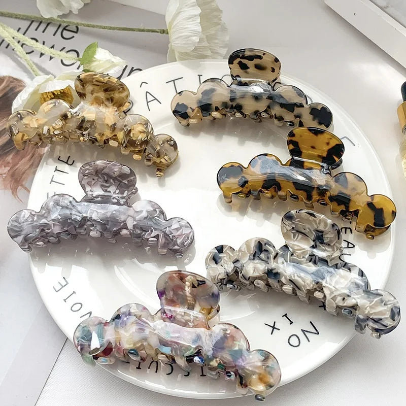 Big Retro Vintage Pattern Tortoiseshell Arch Wavy Hair Claws Accessories logo France Acetate Marble Geometric Round Claw Clip