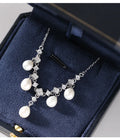 Chandelier Necklace with Pearl 925 Sterling Silver Square Zirconia Pendant Stunning Statement Jewelry for Women