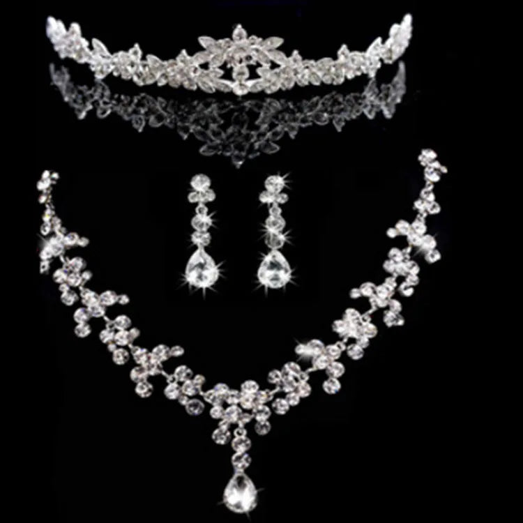 Wholesale Hot-selling Fashion Alloy Bridal Necklace Jewelry Set Beautiful Three-piece Wedding Fine Jewelry Jewelry Sets