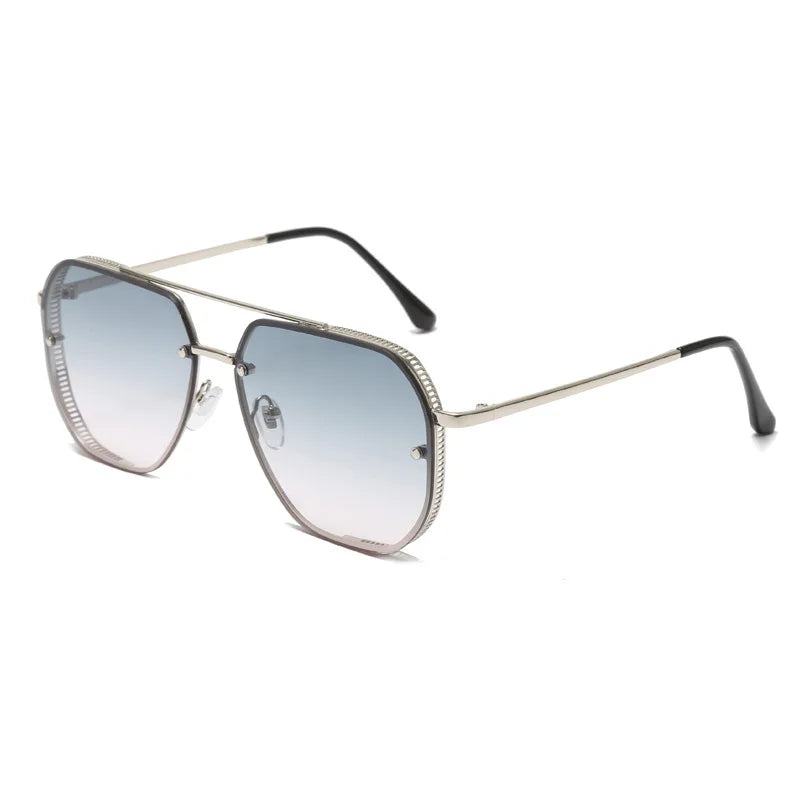 Custom Logo Sunshade Double Bridge Square Metal Frame Sun Glasses Eyewear Metal logo Custom Metal Polygon Sunglasses