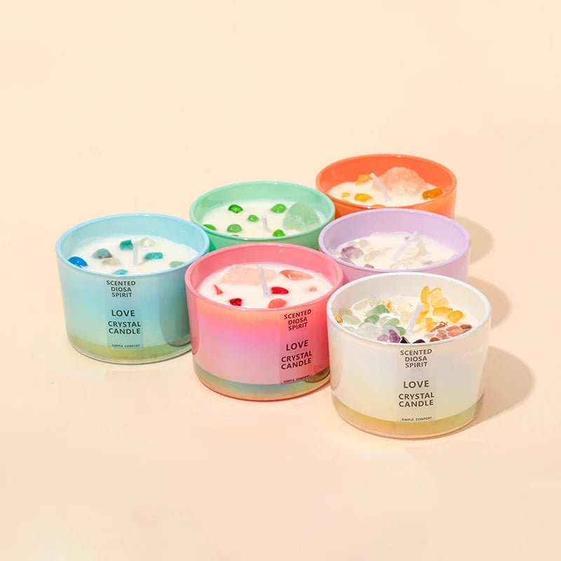 Luxury Candles Glass Jar Crystal Stone Aromatherapy Scented Candle Home Wedding Birthday Holiday Party Decor